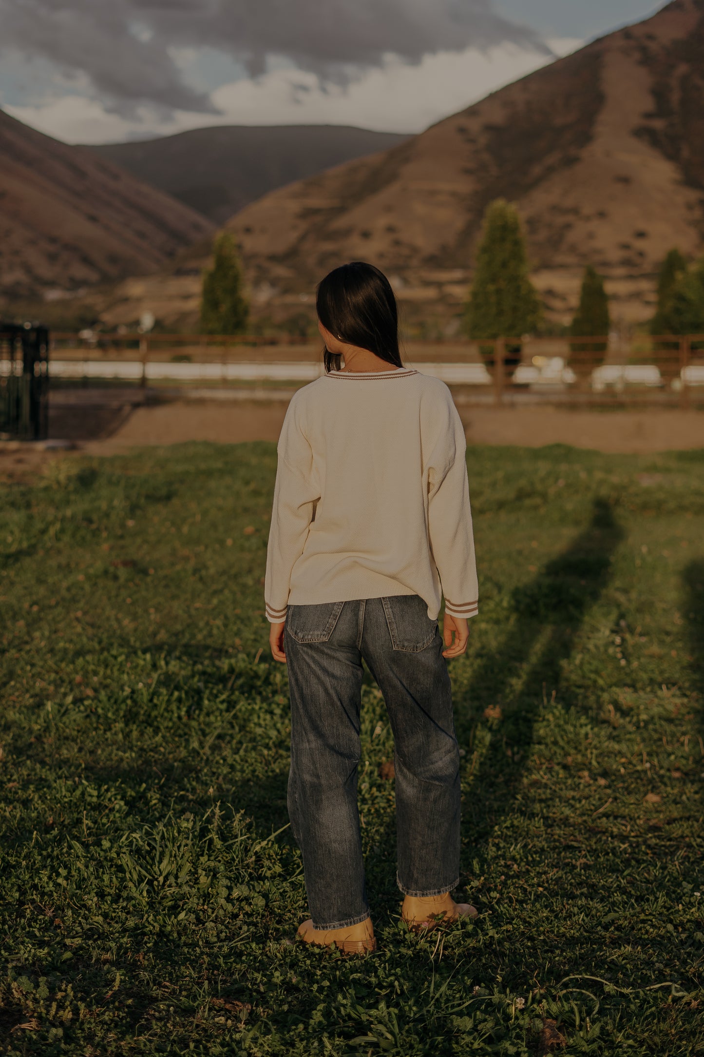 Knit Sweater Cotton Deep V-Neck Long Sleeve Pullover