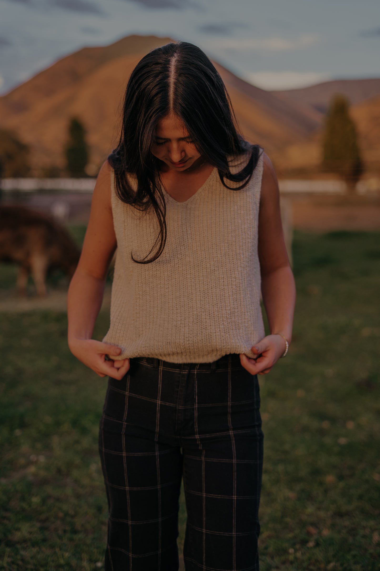 Short Sleeve Knit Sweater Cotton Acrylic V-Neck Vest Top