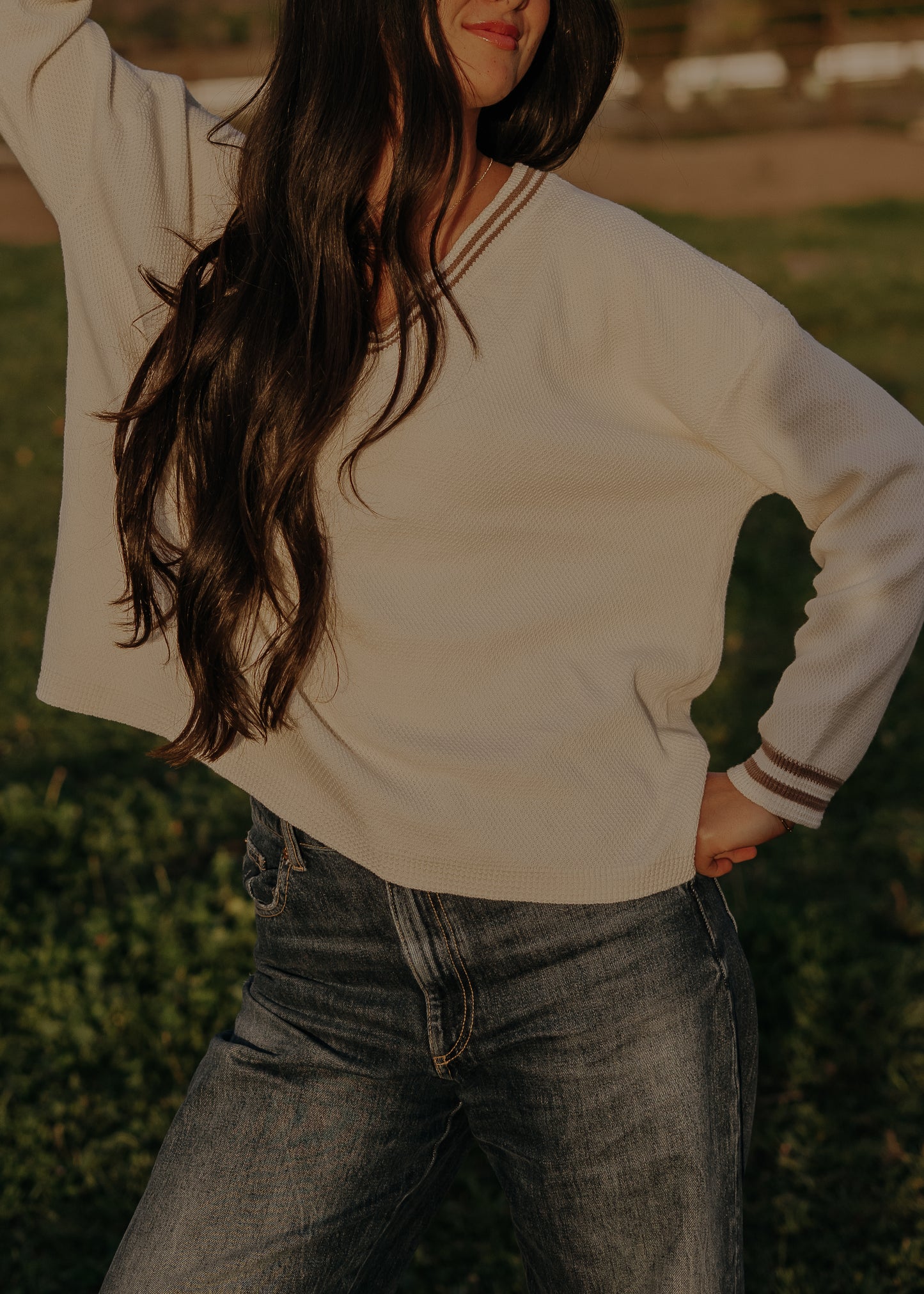 Knit Sweater Cotton Deep V-Neck Long Sleeve Pullover