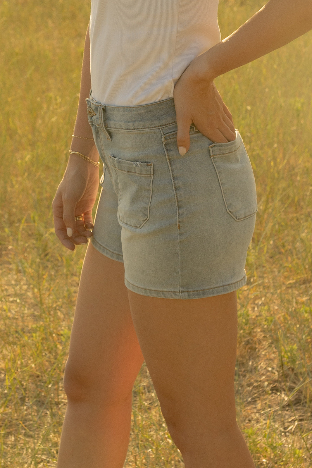 Light Wash High Rise Denim Shorts