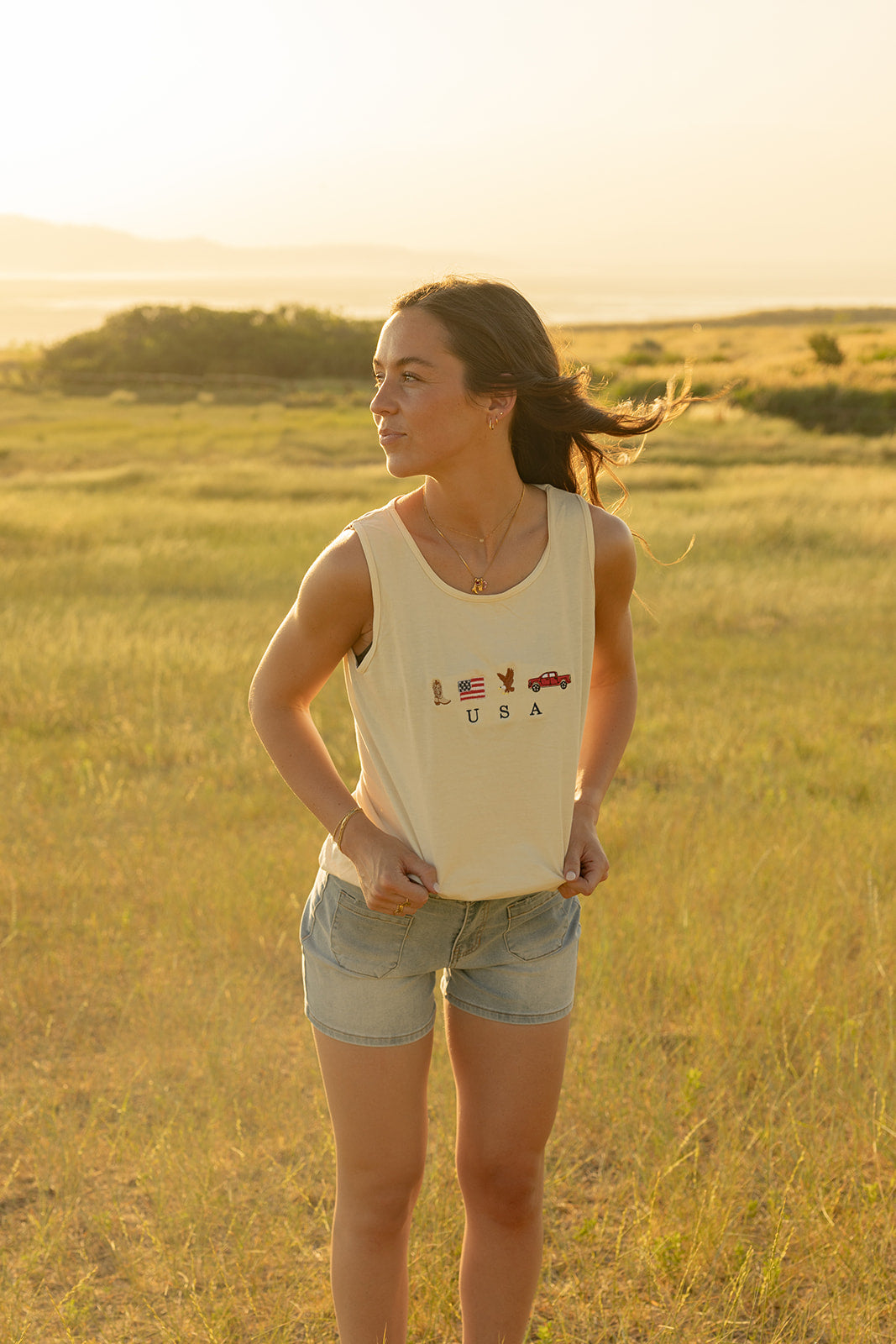 Embroidered USA Icons Comfort Colors Tank Top
