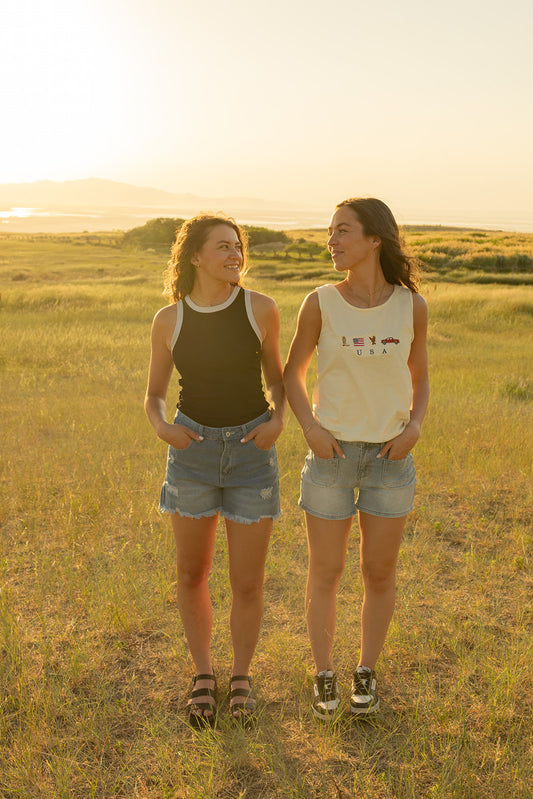 Distressed Denim Shorts with Frayed Hem (Left in Picture)