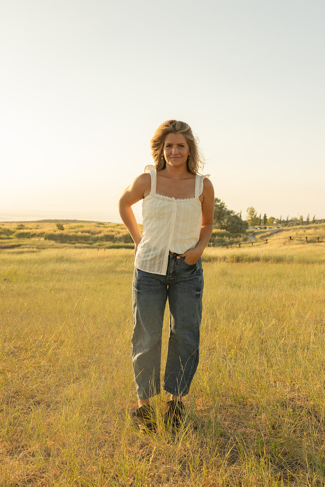 Lace Crochet Ruffled Buttoned Loose Fit Tank Top